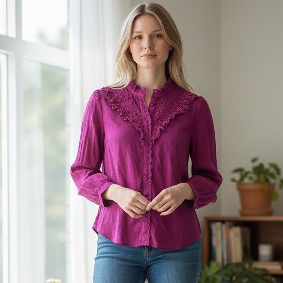 Talbots Fuchsia Ruffle Blouse - Picture 1 of 4